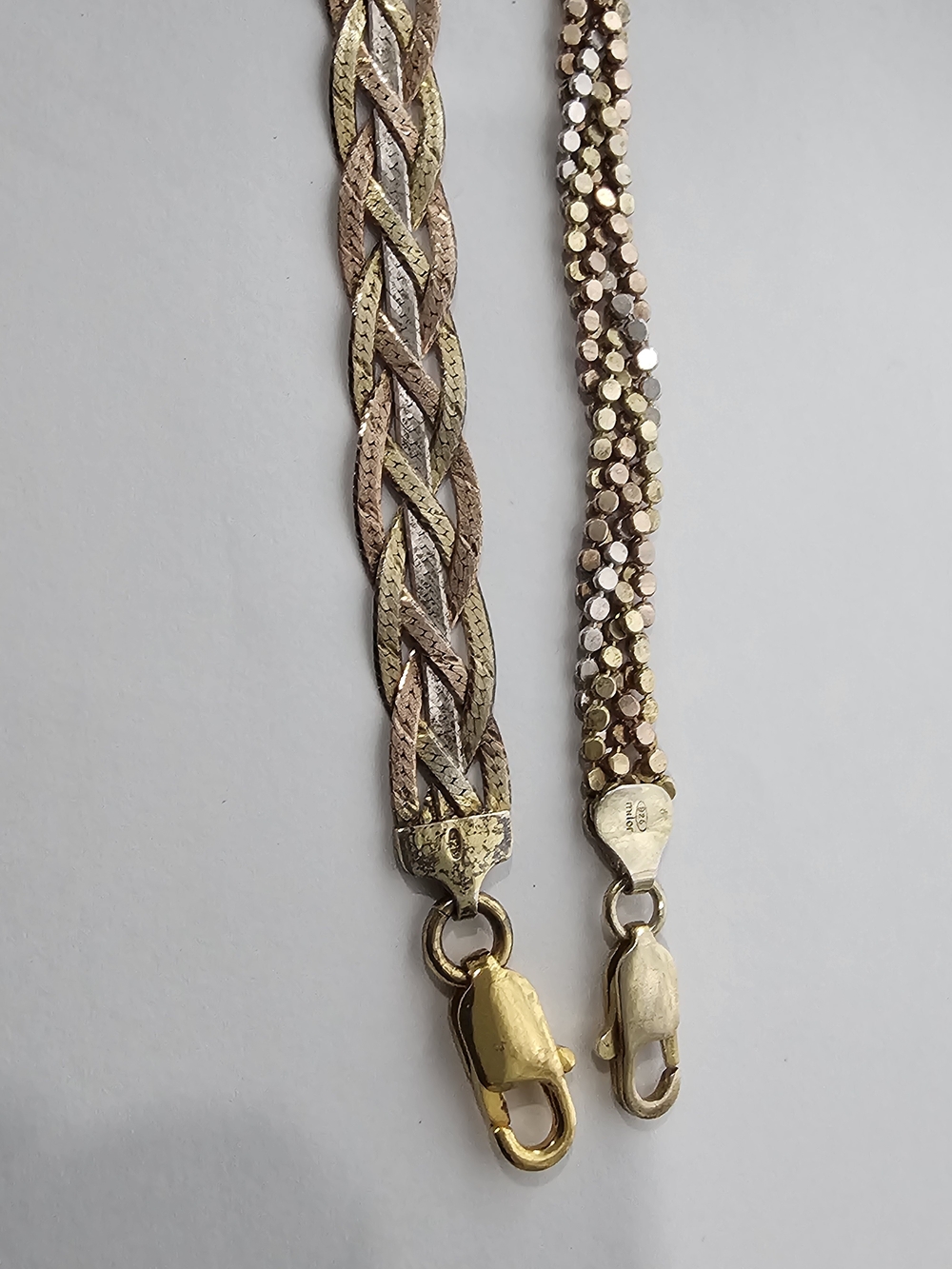 2 - 8"  925~Bracelets Braided and Beaded Bracelet - Gold, Rose Gold & Silver